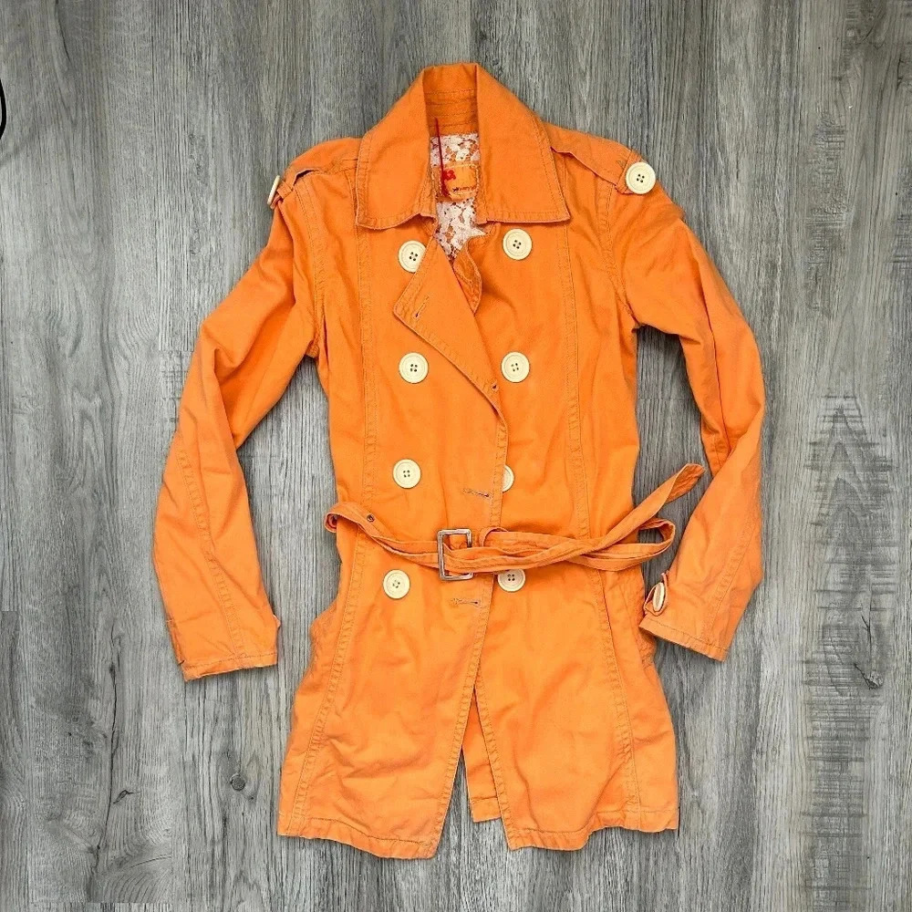 Twill Twenty‎ Two Collared Belted Double Breasted Trench Coat Sz S